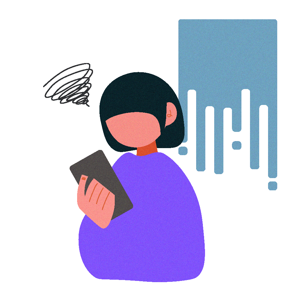 スマホサイトを見てがっかりしている女性のイラスト