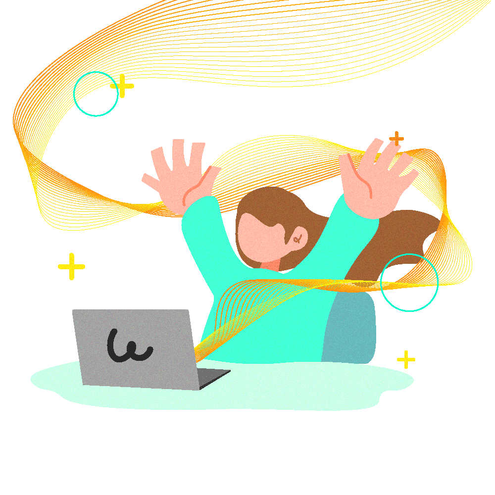 ノートPCの前で驚く女性